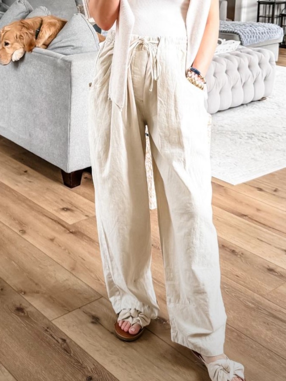 Free People Relaxed Drawstring Linen Pants - Cream🌻